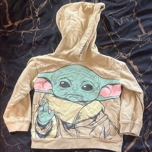 Kids Beige Hoodie with Baby Yoda “Grogu” Character Print